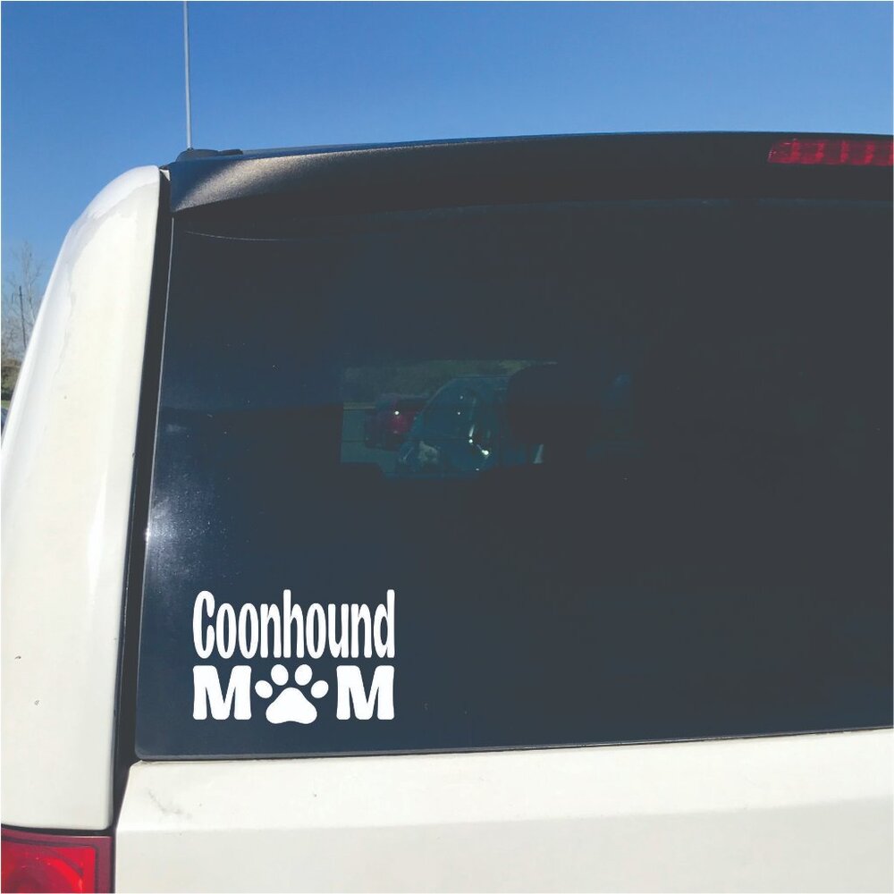 White Coonhound Dog Mom Vinyl Window Decal